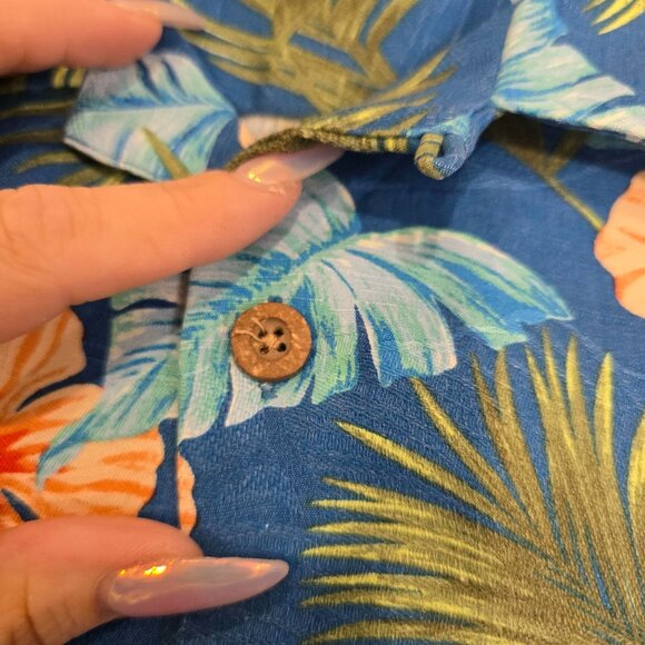 Tommy Bahama silk Mens Hawaiian Floral Short Sleeve Shirt L/ G Blue Orange Cotto - Picture 4 of 10